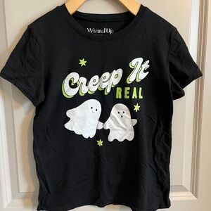 Halloween Wound Up Teen Girl XS Black and Green Ghost Tee for the Fall